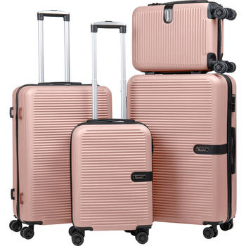 Lucceti - Kofferset 4-delig - Handbagage - Met wielen - Koffers - Trolley - Milaan - Rosé Gold