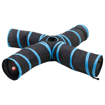 vidaXL Kattentunnel 4-voudig 25 cm polyester zwart en blauw