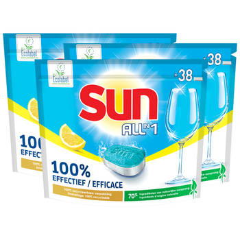 Sun All-in One - Vaatwastabletten - Citroen - 114 capsules - 3 x 38 Voordeelverpakking - Kwartaalbox