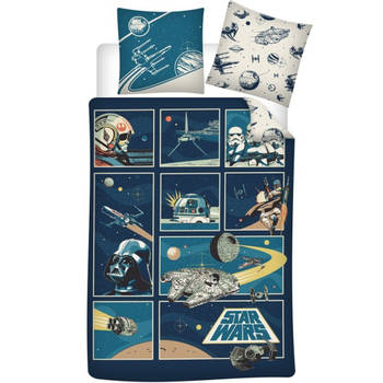 Star Wars Dekbedovertrek, Cartoon Frames - Eenpersoons - 140 x 200 + 65 x 65 cm - Katoen