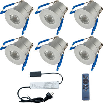 LED Veranda Spot Complete Set - Velvalux - 6 Stuks - 3W - Warm Wit 3000K - Dimbaar - Waterdicht IP65 - Inbouw - Rond -