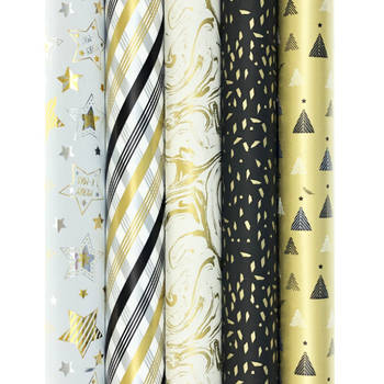 TOUCH OF GOLD 2 cadeaupapier - kerstpapier inpakpapier voor Kerst - 200 x 70 cm - 5 rollen