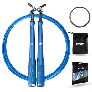 ZEUZ® Professioneel Crossfit & Fitness Springtouw – Verstelbaar – Speed Rope – Volwassenen – SR-2 - Blauw