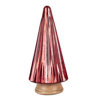 Clayre & Eef Decoratie Kerstboom Ø 17x34 cm Rood Hout Glas Kerstdecoratie Rood Kerstdecoratie