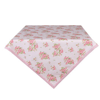 Clayre & Eef Tafelkleed 100x100 cm Roze Katoen Vierkant Rozen Roze