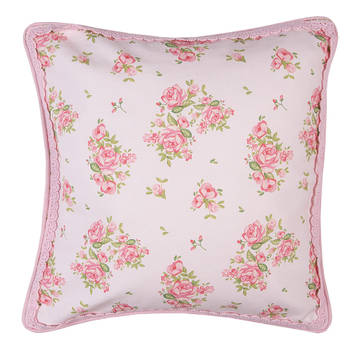 Clayre & Eef Kussenhoes Stoelkussen 40x40 cm Roze Katoen Rozen Roze