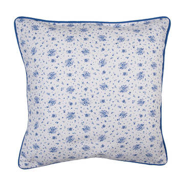 Clayre & Eef Kussenhoes 40x40 cm Wit Blauw Katoen Vierkant Roosjes Blauw