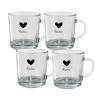 HAES DECO - Set van 4 Theeglazen / Koffieglazen - 11x8x9 cm / 250 ml - Glas - Love Birds