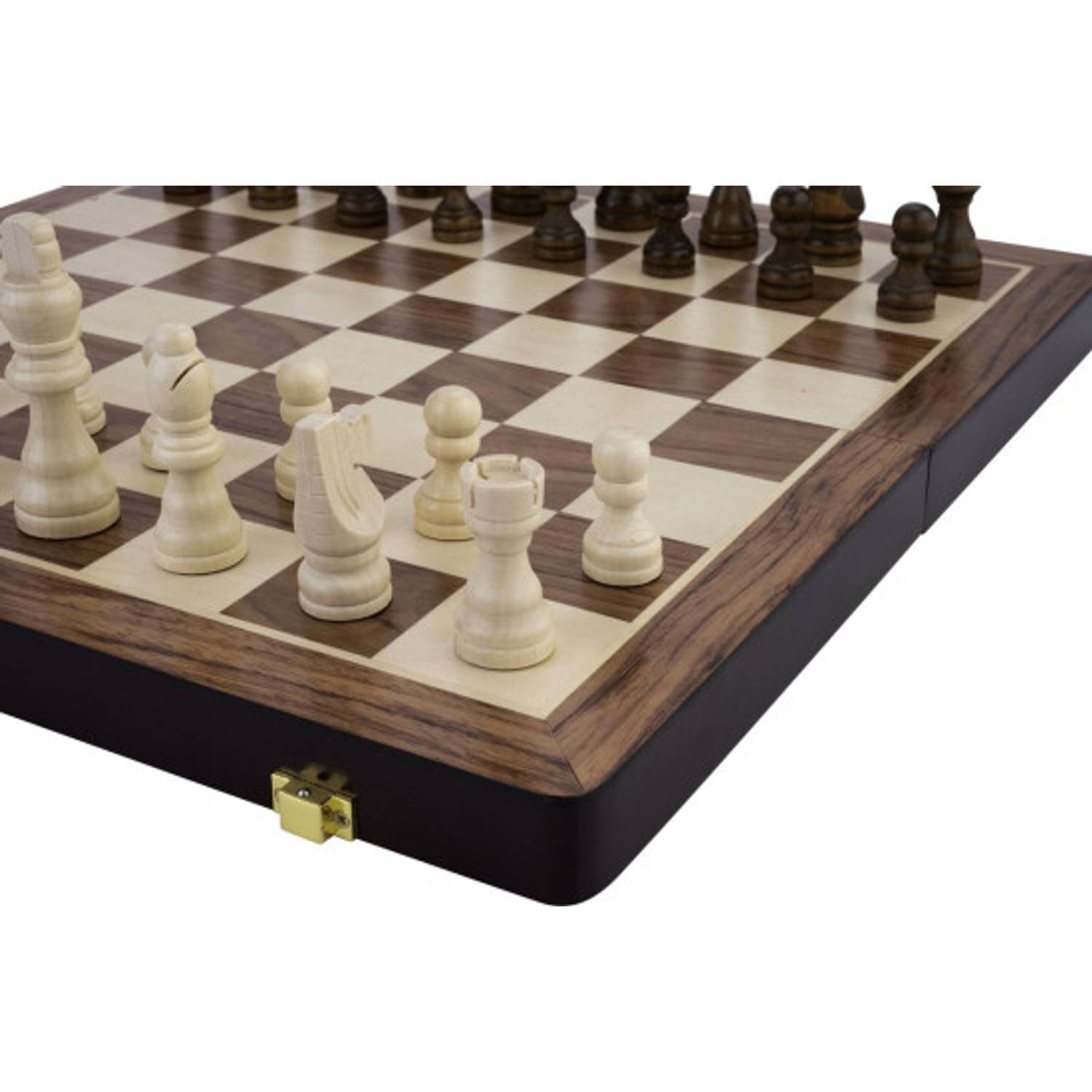 Schaakspel en Backgammon Spel Essenhout Bruin Opklapbaar 30 x 30 cm