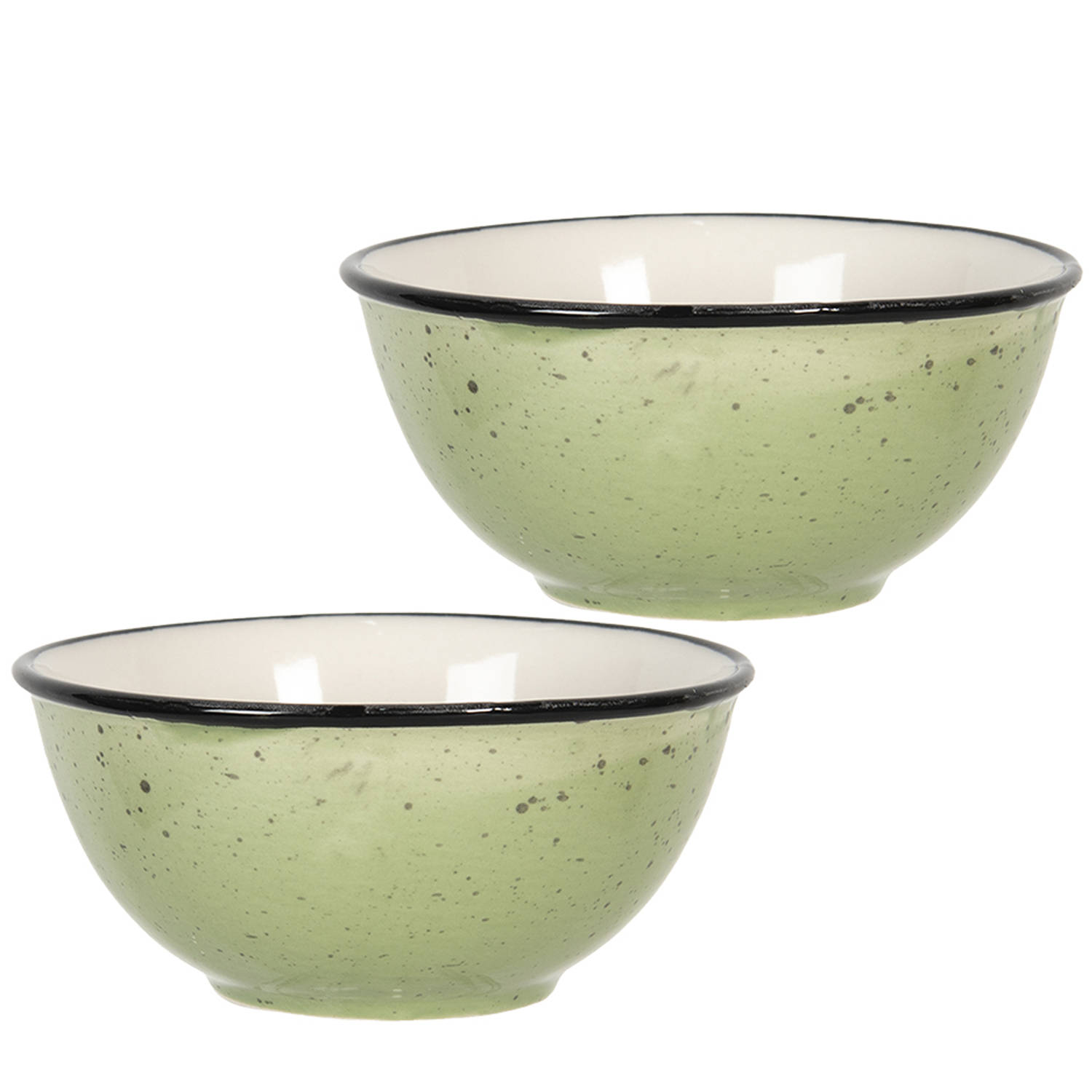 HAES DECO - Set van 2 Soepkommen / Mueslischalen - formaat Ø 12x6 cm / 300 ml - kleuren Groen - van Aardewerk - Collectie: Casual Green - Soepkom, Mueslikom, Mueslischaal