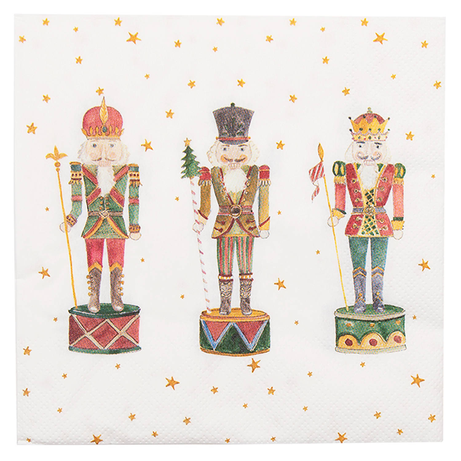 HAES DECO - Set van 4 Wegwerpservetten - formaat 33x33 cm (20 stuks in verpakking) - kleuren Wit / Rood / Groen / Bruin - van Papier - Collectie: Happy Little Christmas - Totaal 80