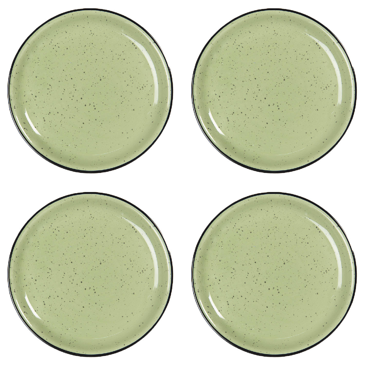 HAES DECO - Dinerborden set van 4 - Formaat Ø 27x3 cm - Kleur Groen - Bedrukt Keramiek - Collectie: Casual Green - Servies, grote borden