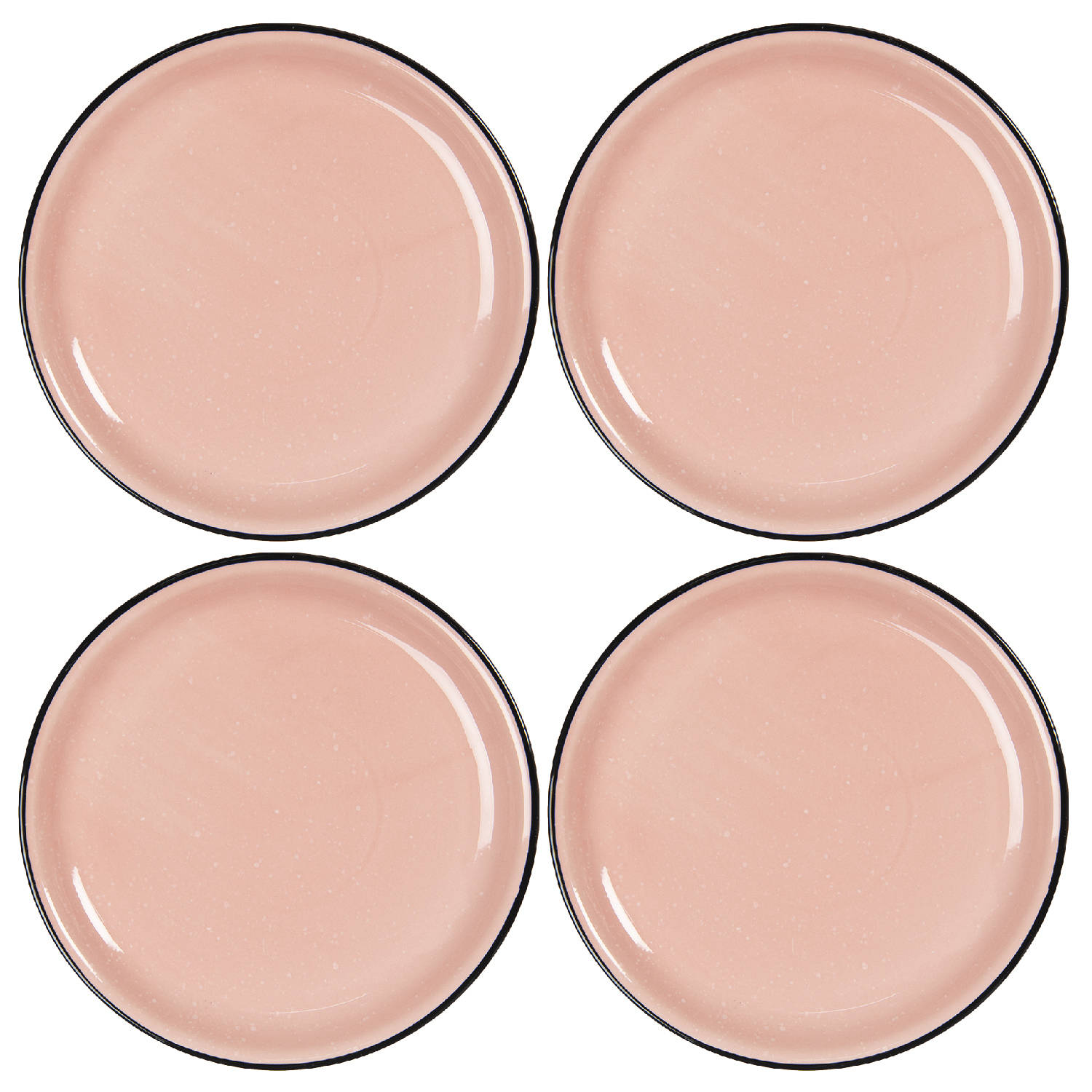 HAES DECO - Dinerborden set van 4 - Formaat Ø 27x3 cm - Kleur Roze - Bedrukt Keramiek - Collectie: Casual Pink - Servies, grote borden