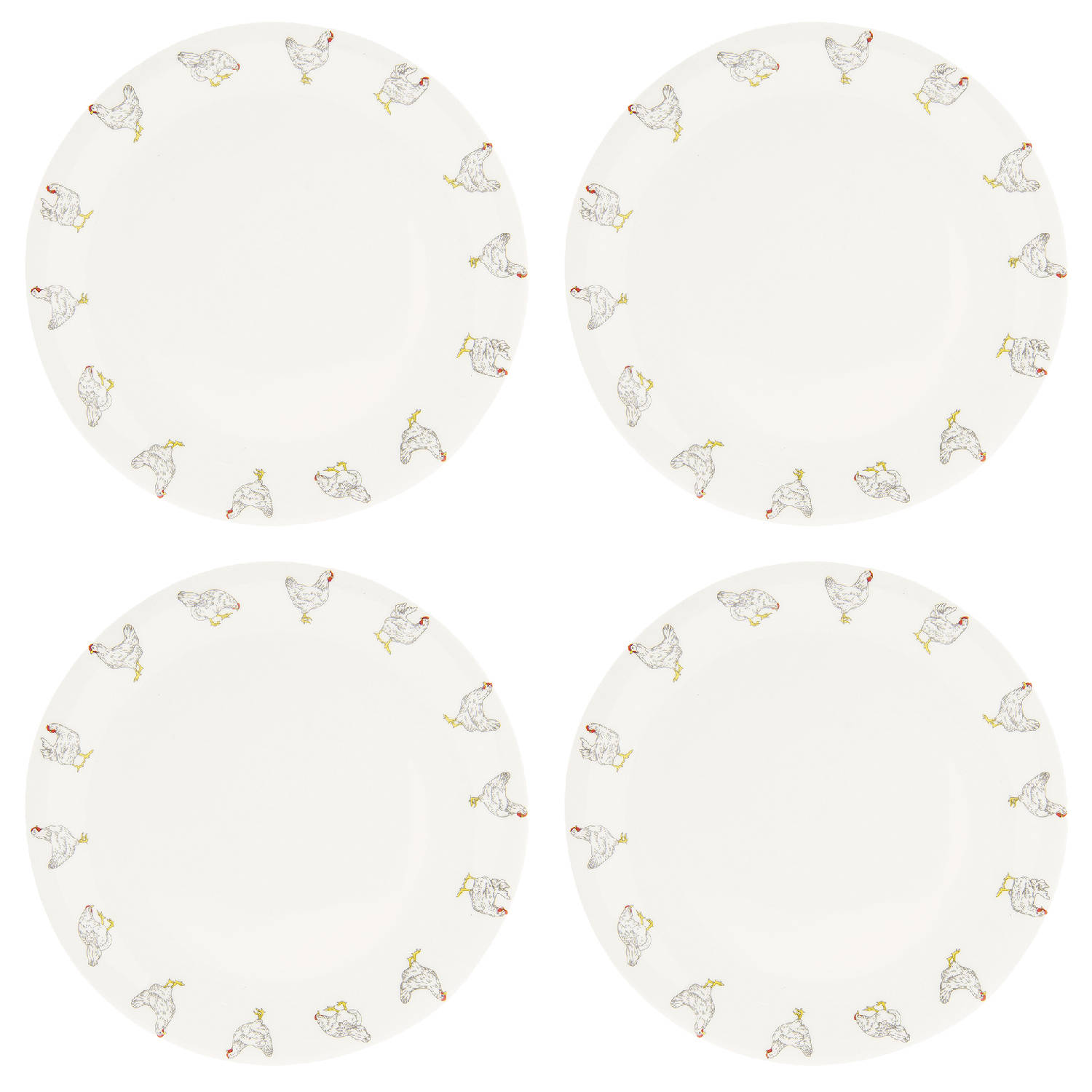 HAES DECO - Dinerborden set van 4 - Formaat Ø 28x2 cm - Kleur Beige - Bedrukt Keramiek - Collectie: Little Chicken - Servies, grote borden
