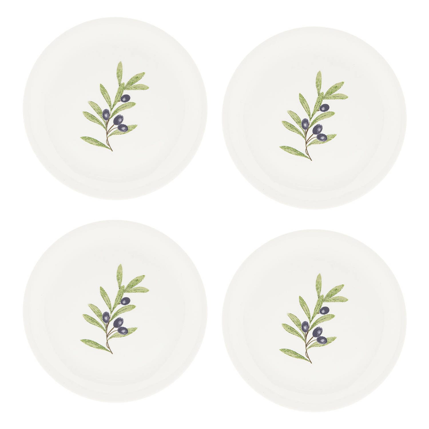 HAES DECO - Dinerborden set van 4 - Formaat Ø 28x2 cm - Kleur Beige - Bedrukt Keramiek - Collectie: Olive Garden - Servies, grote borden