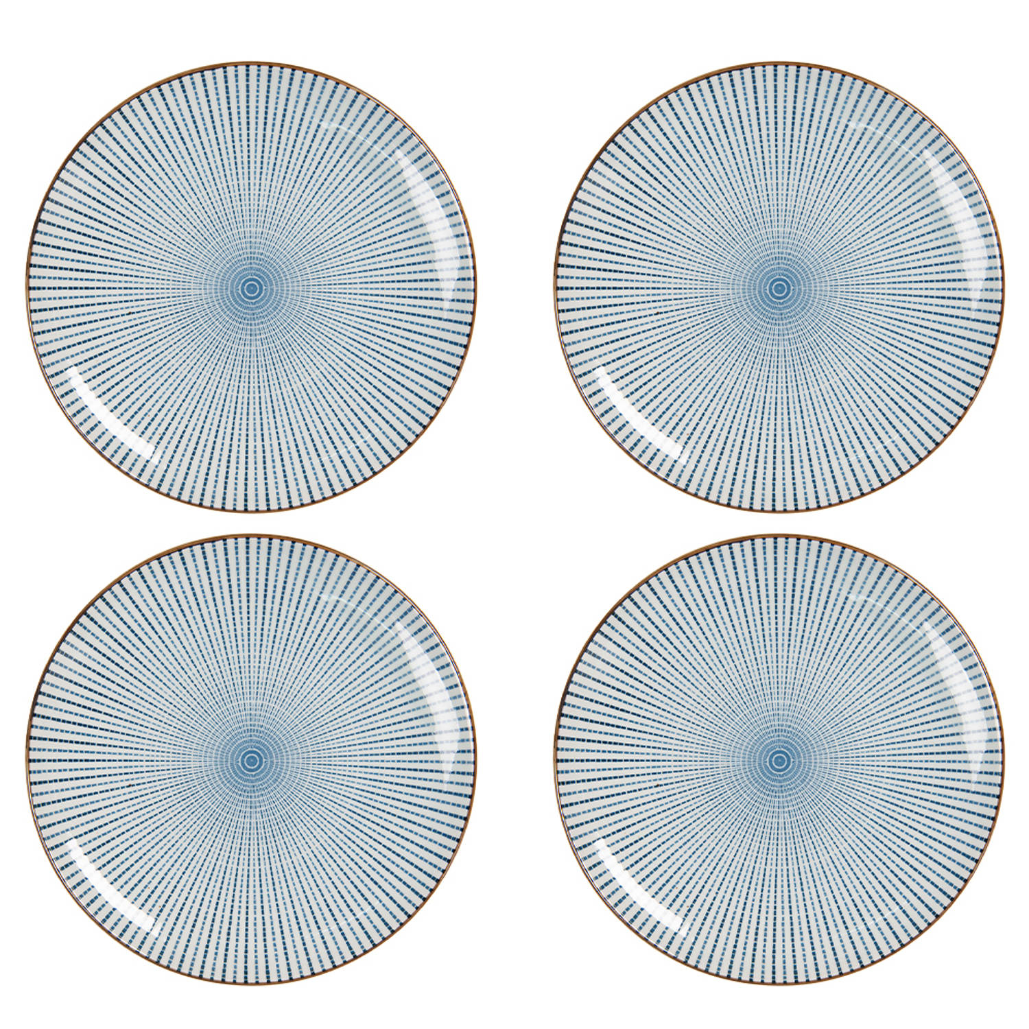 HAES DECO - Ontbijtborden set van 4 - Formaat Ø 21x1 cm - kleuren Blauw - Bedrukt Porselein - Collectie: Beach Holiday - Servies, kleine borden