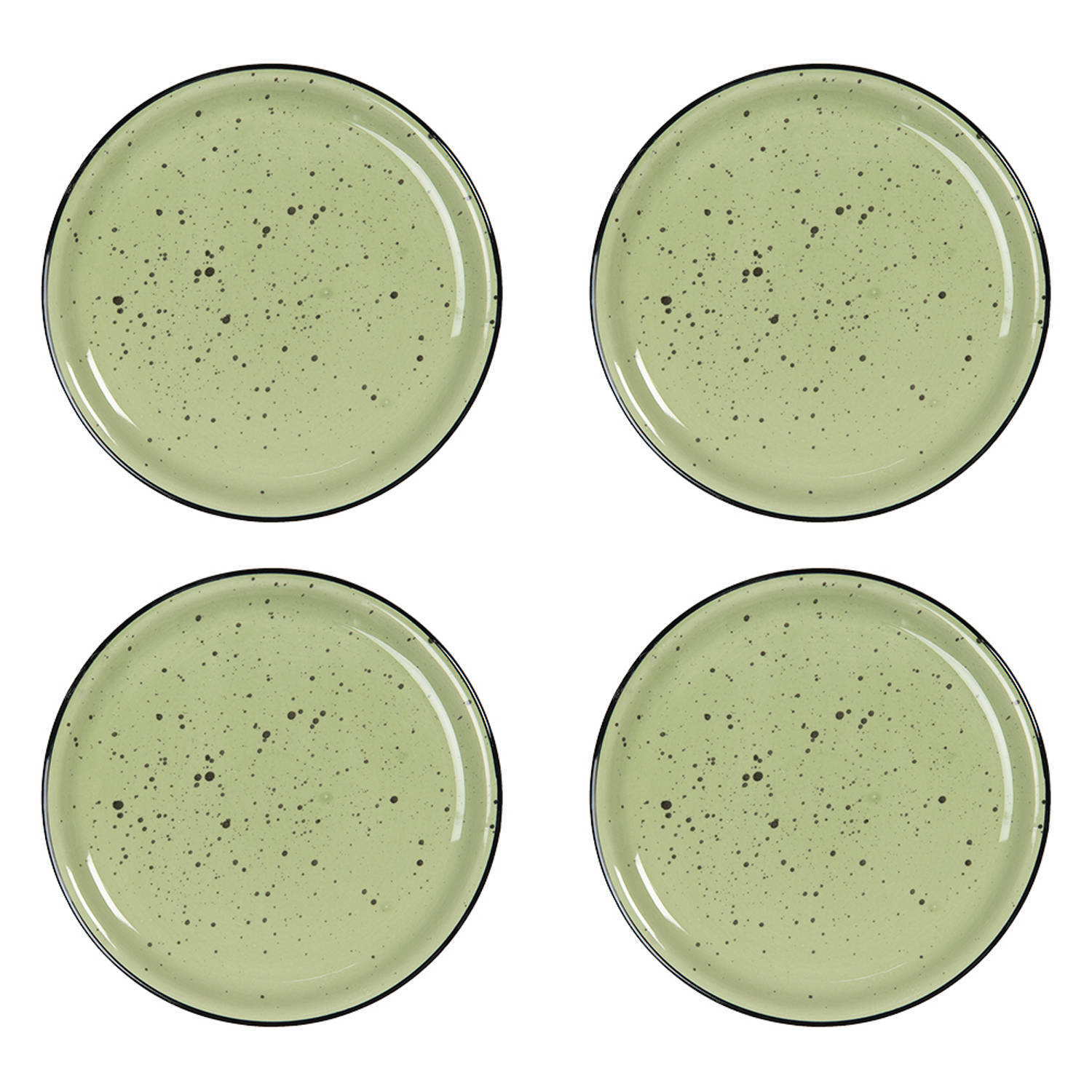HAES DECO - Ontbijtborden set van 4 - Formaat Ø 22x3 cm - kleuren Groen - Bedrukt Aardewerk - Collectie: Casual Green - Servies, kleine borden