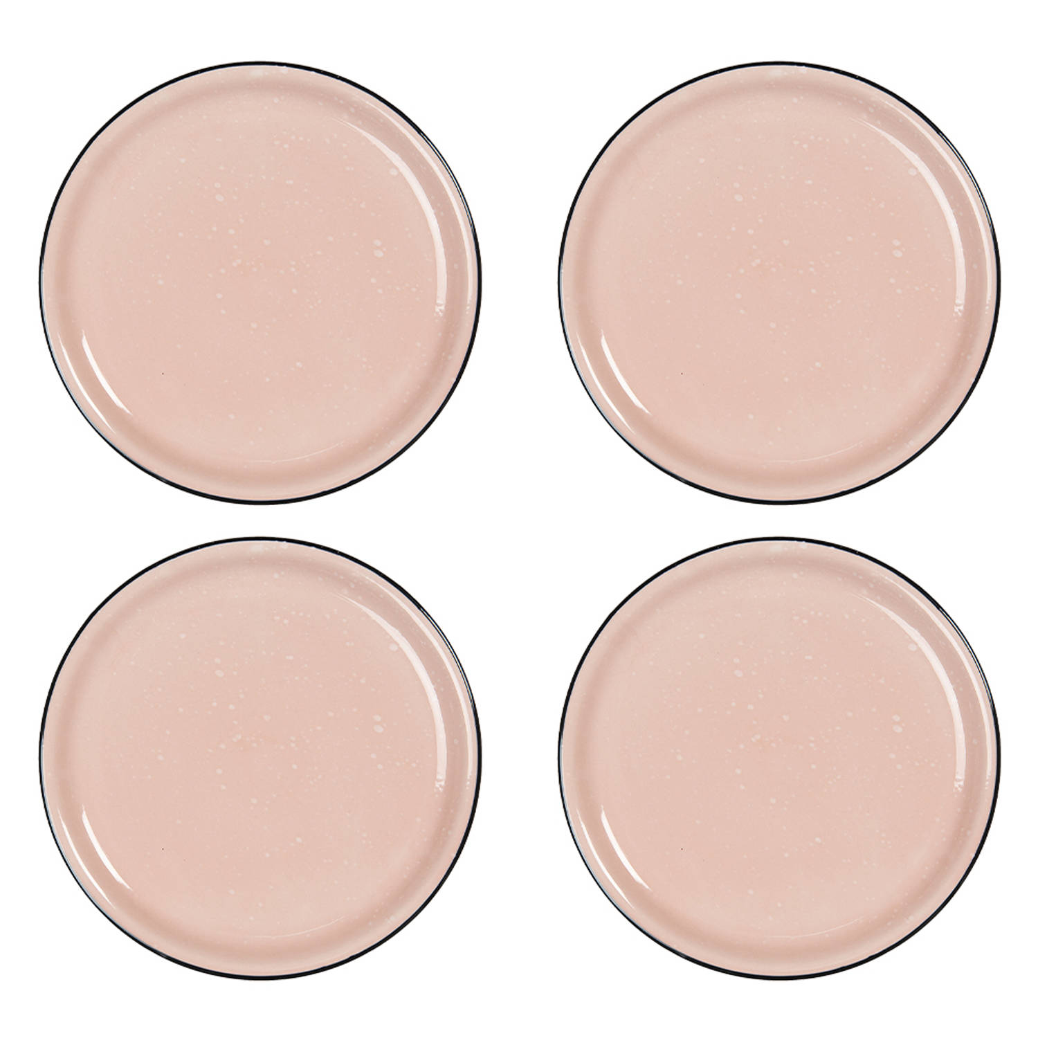 HAES DECO - Ontbijtborden set van 4 - Formaat Ø 22x3 cm - kleuren Roze - Bedrukt Aardewerk - Collectie: Casual Pink - Servies, kleine borden