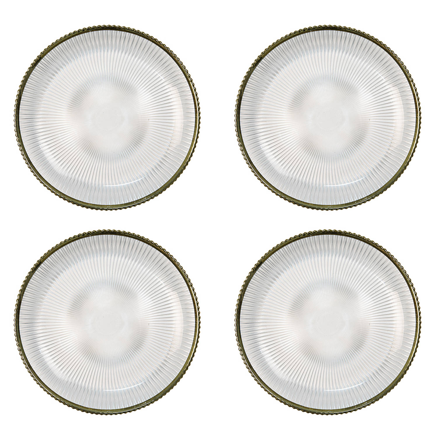 HAES DECO - Ontbijtborden set van 4 - Formaat Ø 20x2 cm - kleuren Transparant - Bedrukt Glas - Collectie: Golden Cheers - Servies, kleine borden