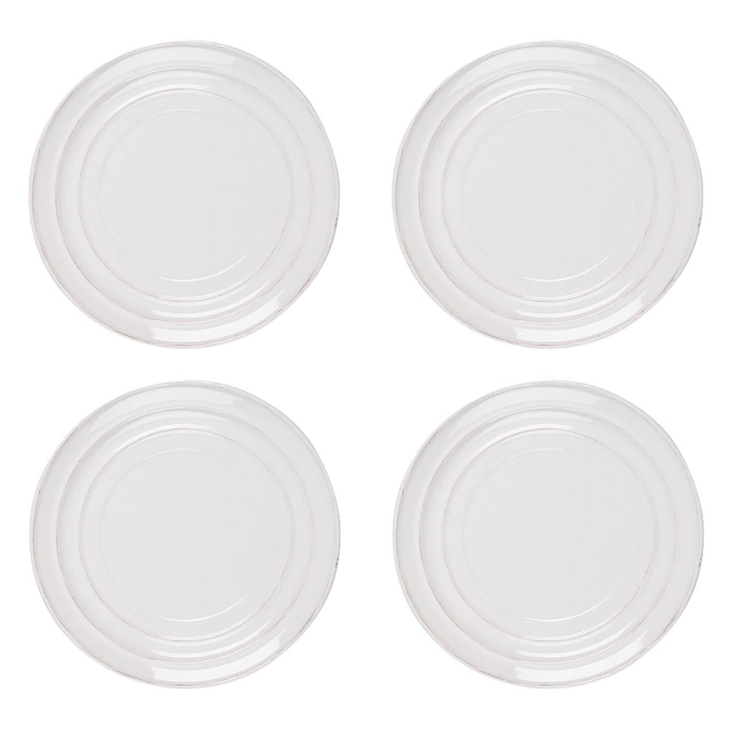 HAES DECO - Ontbijtborden set van 4 - Formaat Ø 22x2 cm - kleuren Wit - Bedrukt Aardewerk - Collectie: Ribble - Servies, kleine borden