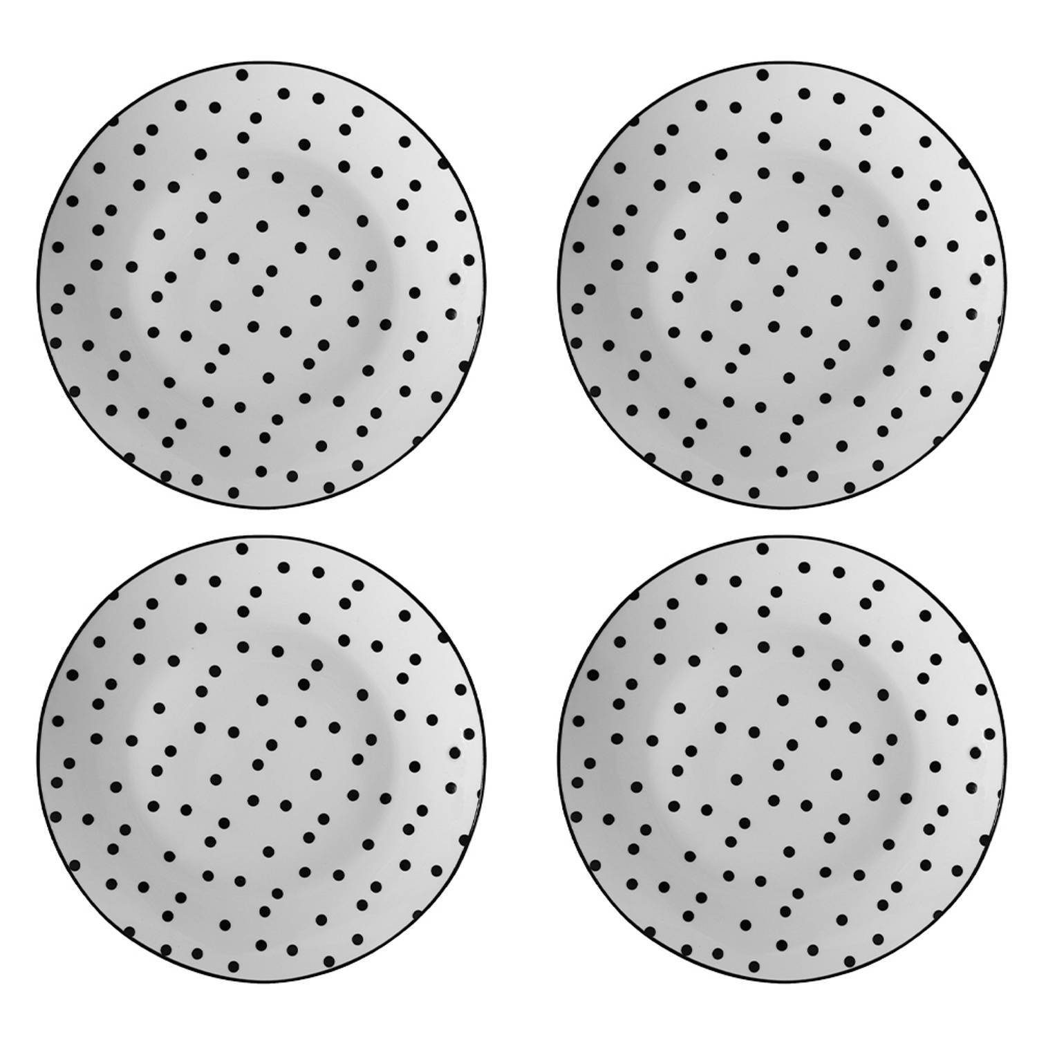 HAES DECO - Ontbijtborden set van 4 - Formaat Ø 20x2 cm - kleuren Wit - Bedrukt Porselein - Collectie: Small Dots - Servies, kleine borden