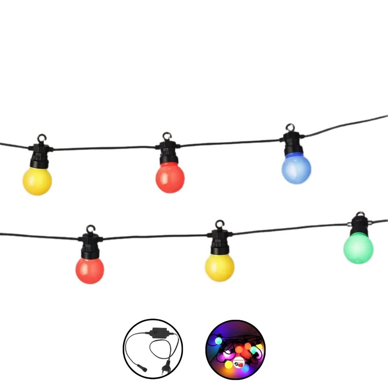 Homezie Lichtsnoer 13 meter met 20 LED bulbs | RGB | Waterdicht | Koppelbaar & Dimbaar | Lampjes slinger | Tuinverlichting | Lichtslinger | Lichtsnoer buiten | Prikkabel