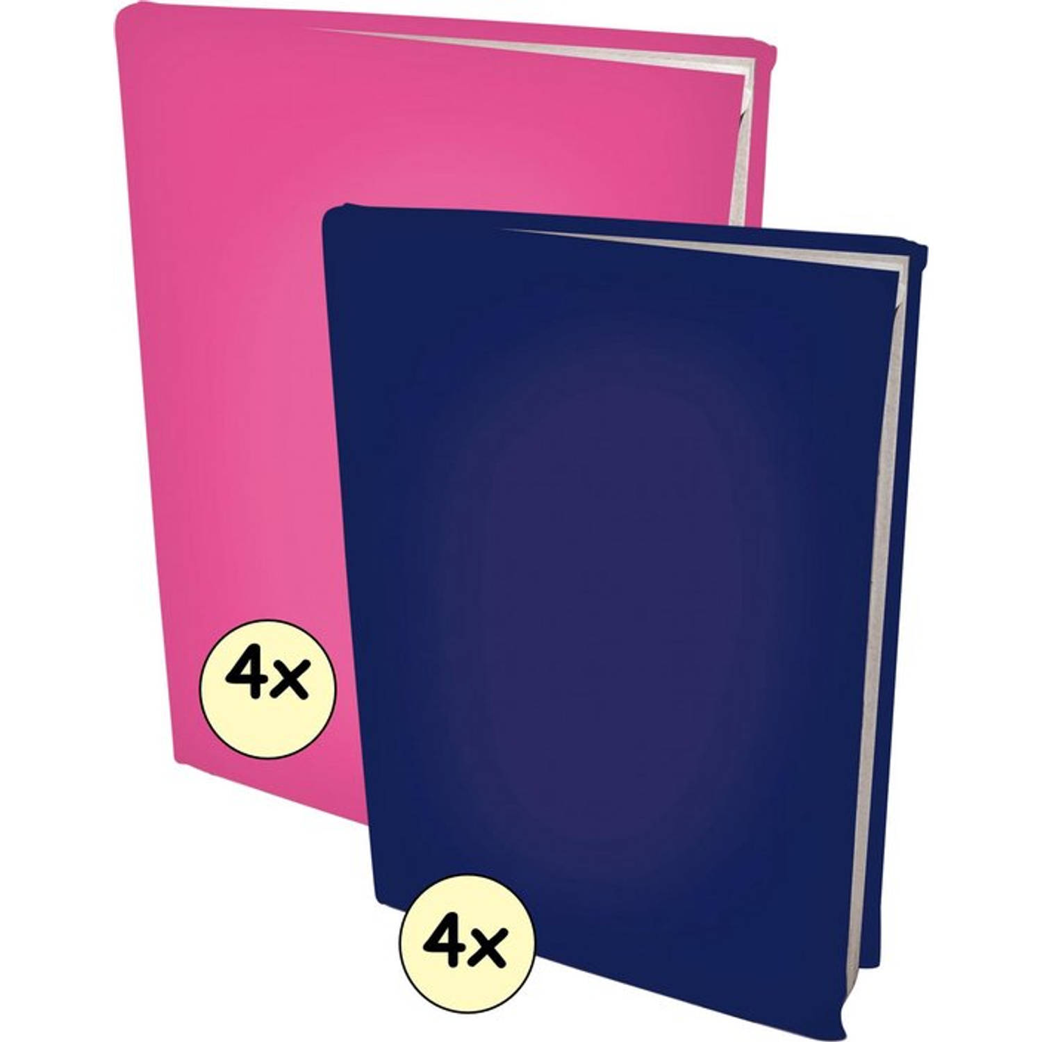 Rekbare boekenkaften A4 4 x Donkerblauw & 4 x Roze (4 stuks)