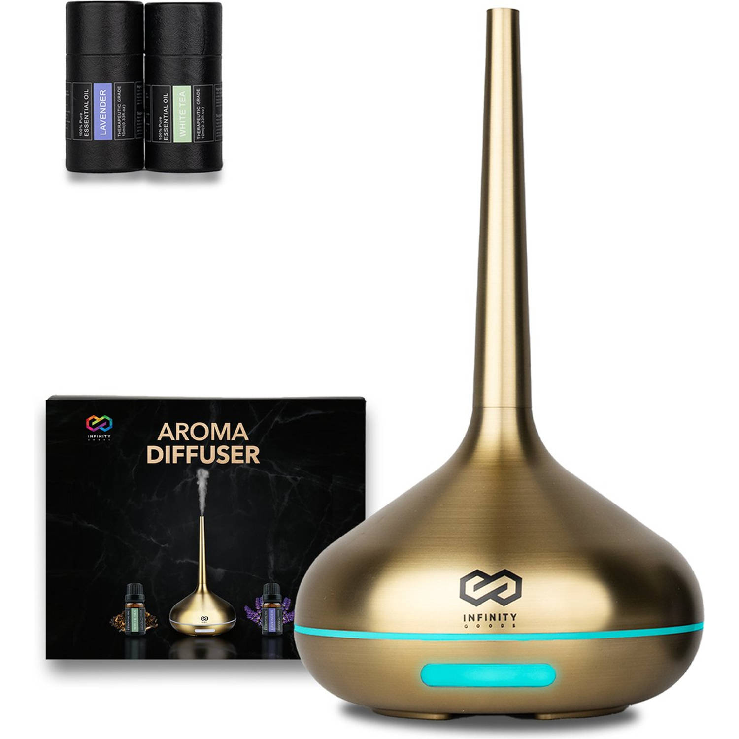 Infinity Goods Aroma Diffuser Incl. 2x 10ml Pure Etherische Olie Luchtbevochtiger Verdamper 10 LED k