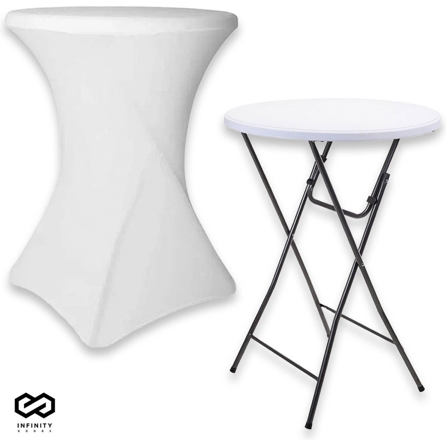 Infinity Goods Stevige Statafel Incl. Witte Statafelrok Partytafel Robuust en Weersbestendig 80cm x 