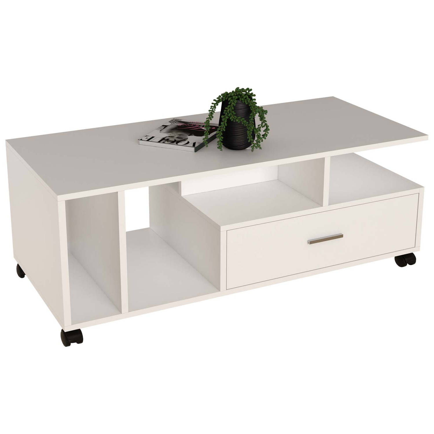 VCM Houten Bijzettafel Salontafel Sofatafel Woonkamertafel Wielen Lade Silus Houten Bijzettafel Salontafel Sofatafel Woonkamertafel Wielen Lade Silus