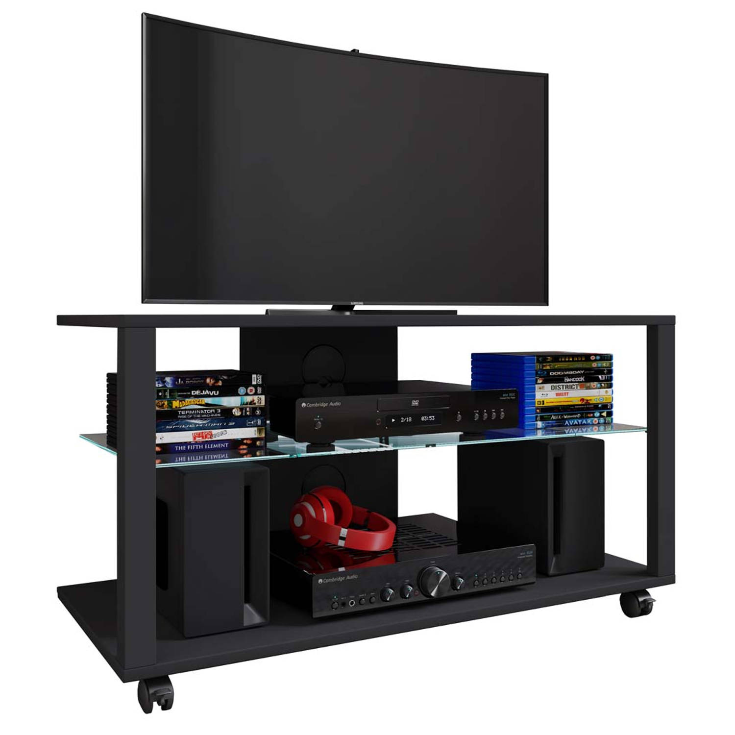 FolasLR TV-meubel 2 planken zwart.