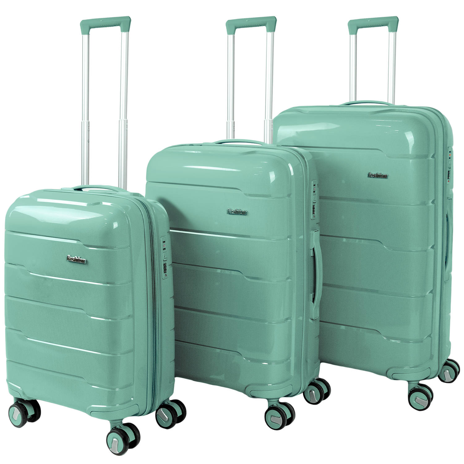 Premium pp kwaliteit - Kofferset - Trolleyset 3-delig - handbagage en groot - Florence - Dark green