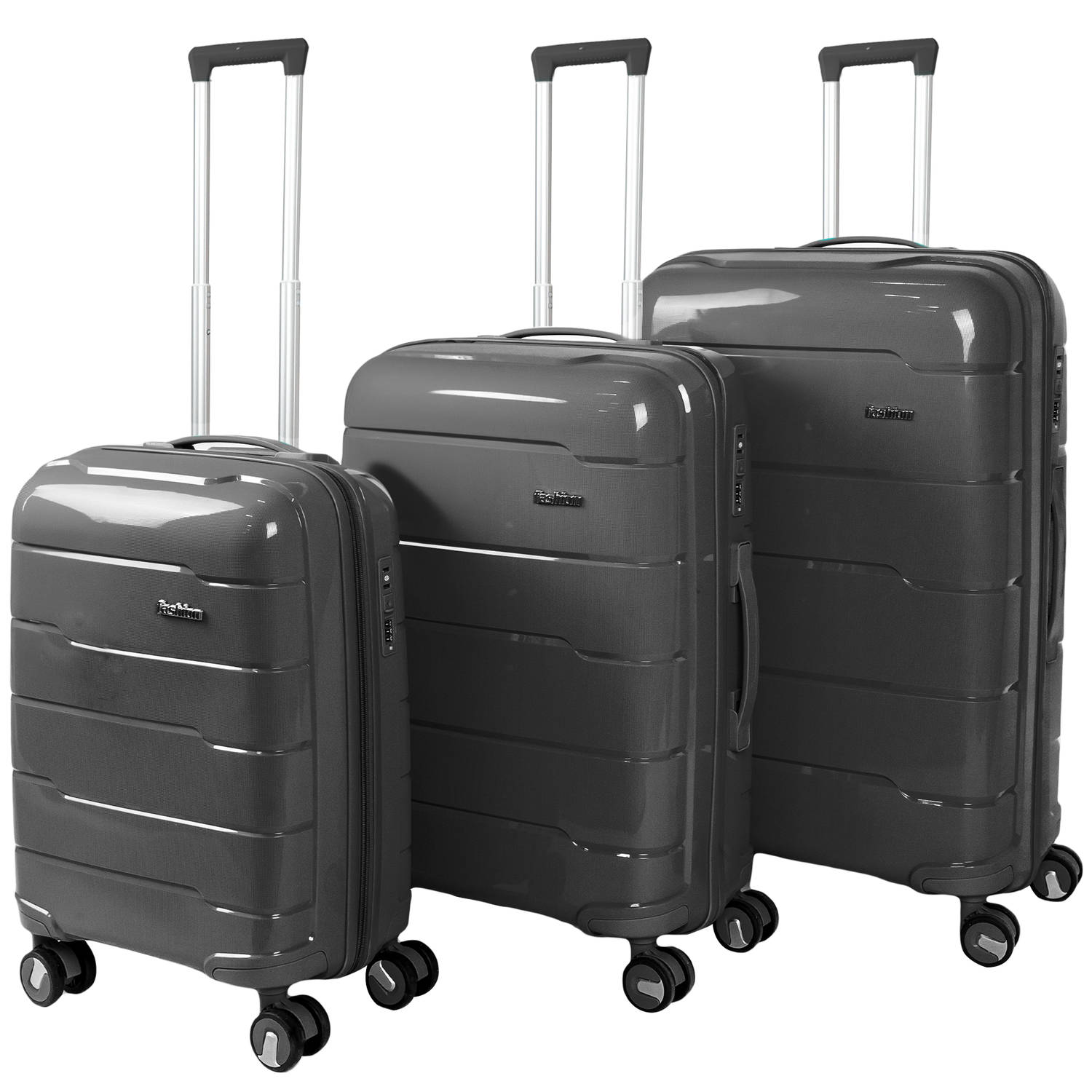 Premium PP kwaliteit - Kofferset - Trolleyset 3-delig - handbagage en groot -Florence - - Grijs
