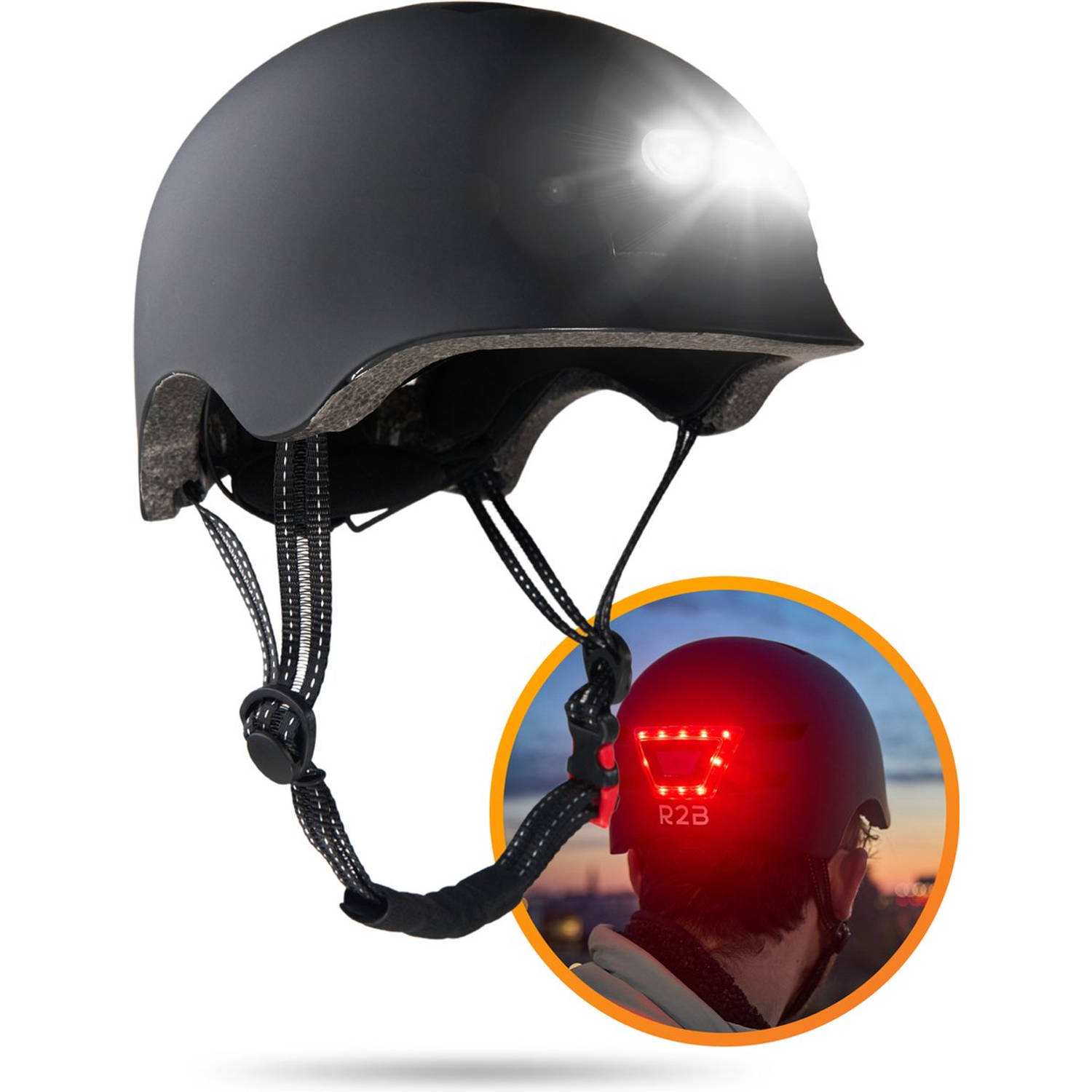 R2B® Fietshelm voor volwassenen met LED-verlichting - Maat XL - 61-64 cm - Fiets helm voor dames en heren & elektrische fiets / ebike - Ook als skatehelm of skeelerhelm