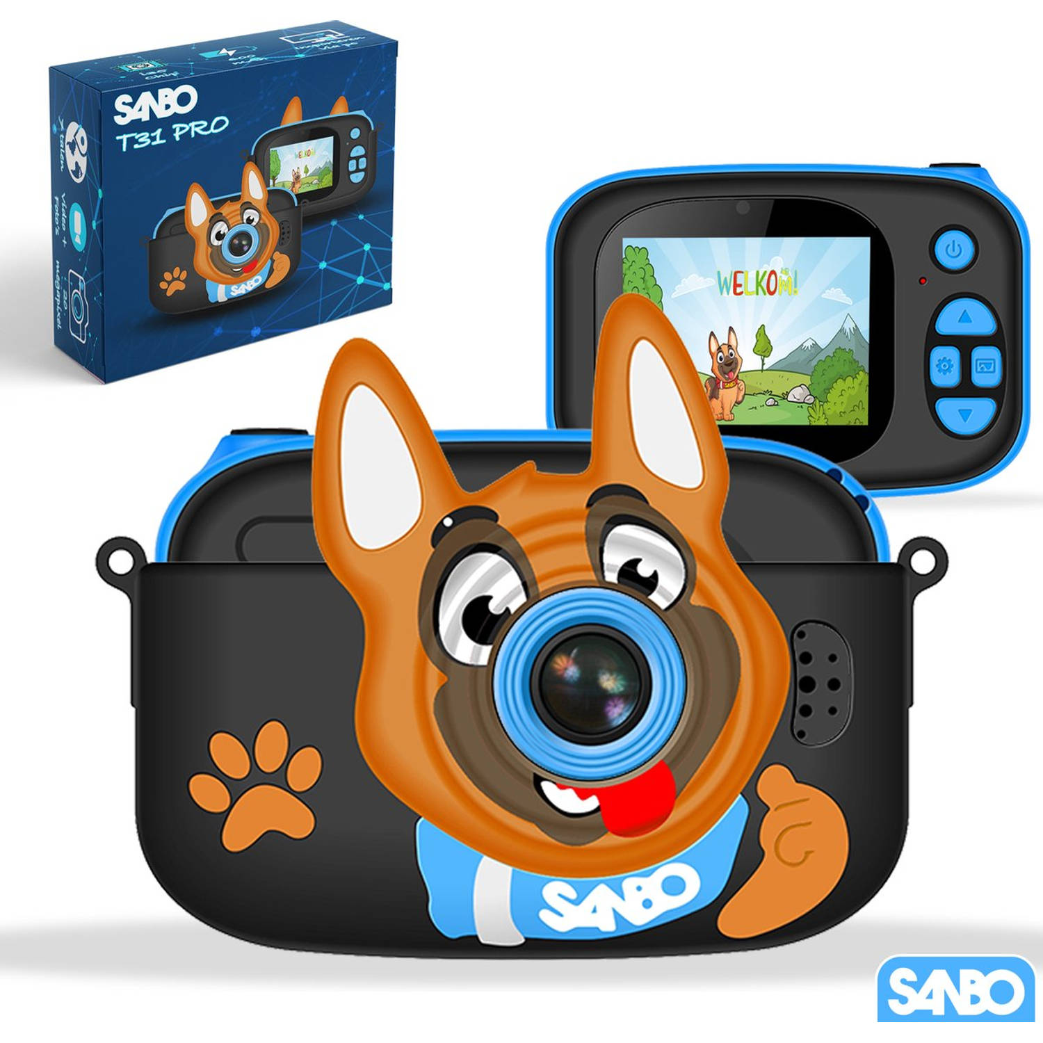 Sanbo T31 Pro Kindercamera Blauw-Zwart Incl. 32Gb Sd-Kaart en Reader Fototoestel Kinderen Speelcamer