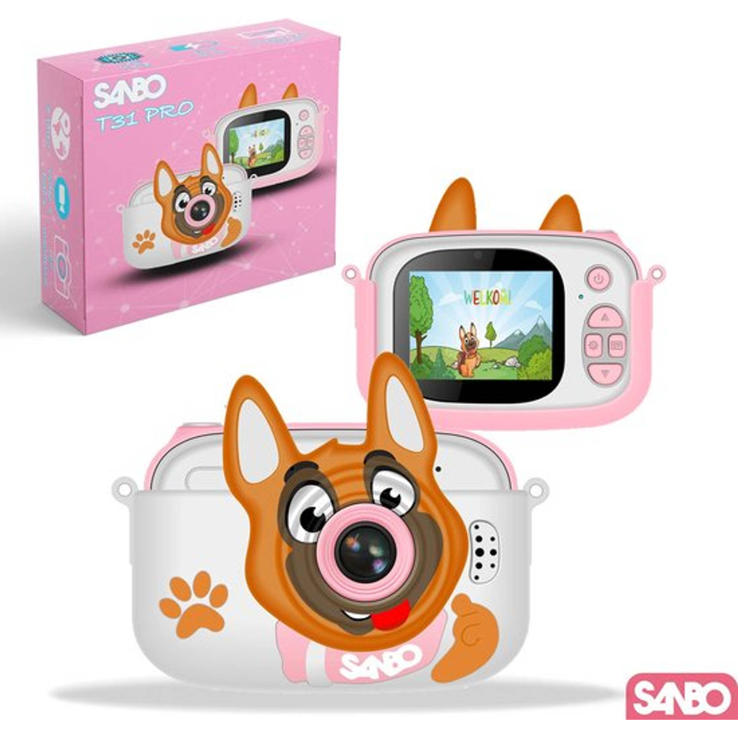 Sanbo T31 Pro Kindercamera Roze Incl. 32Gb Sd-Kaart en Reader Fototoestel Kinderen Speelcamera