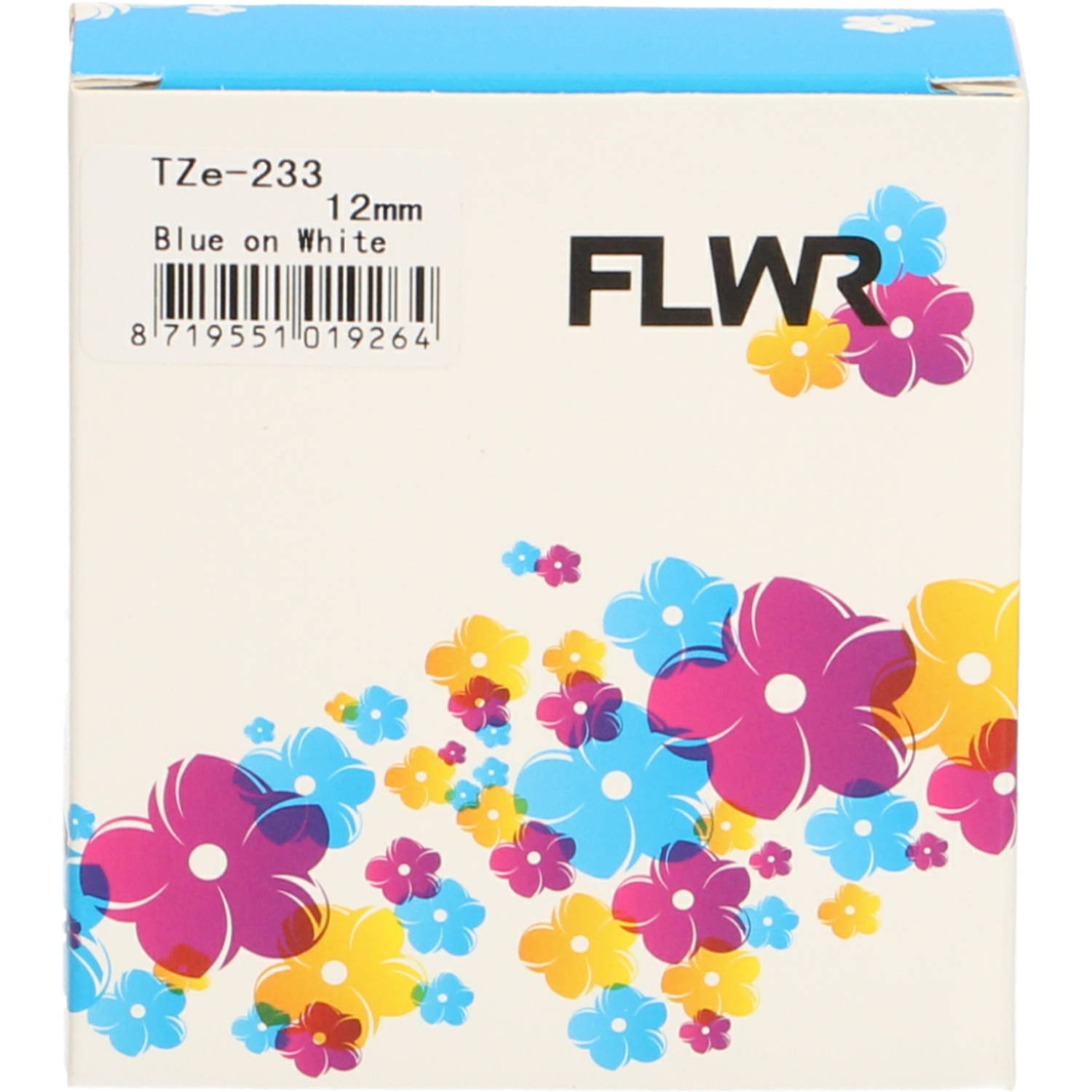 FLWR Brother TZE-233 blauw op wit breedte 12 mm labels