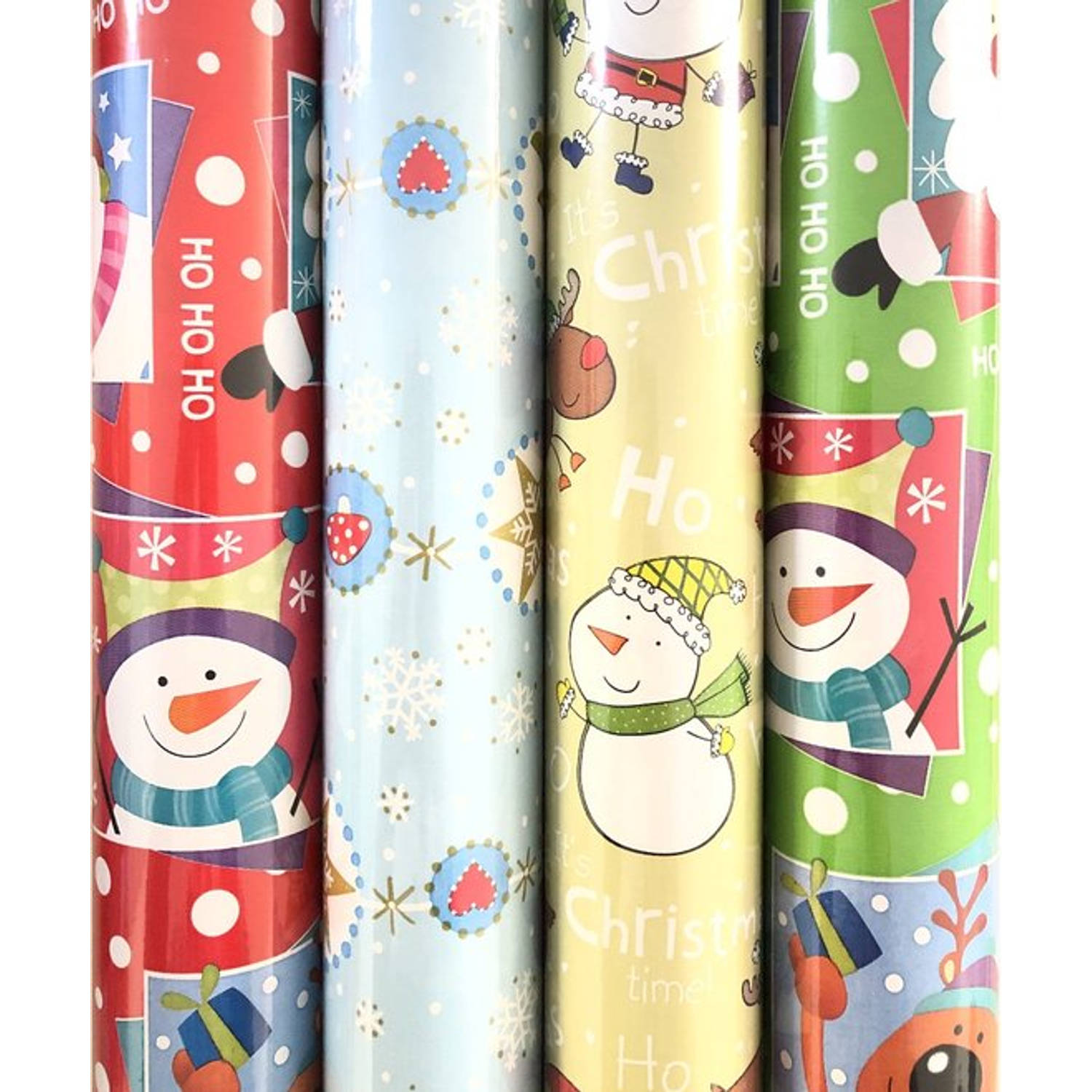 Assortiment Kerstpapier cadeaupapier inpakpapier voor Kerstmis HO611 - 5 meter x 100 cm - 4 rollen