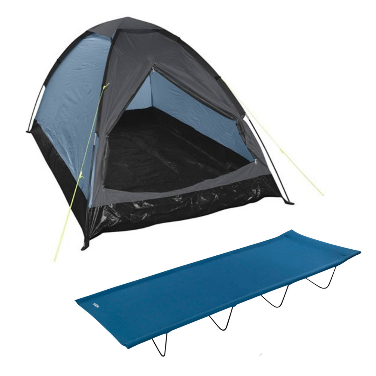 HIXA Tent 1 Persoons met Veldbed - Kampeerbed - Festivaltent - Campingbed - Blauw
