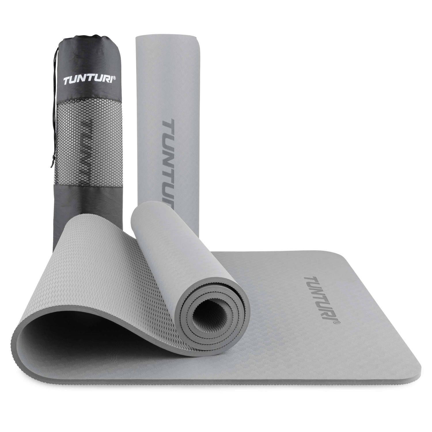Tunturi Yogamat 8mm Yogamat Extra dikke sportmat 180x60x0,8 cm Incl Draagtas Anti Slip en Eco Grijs