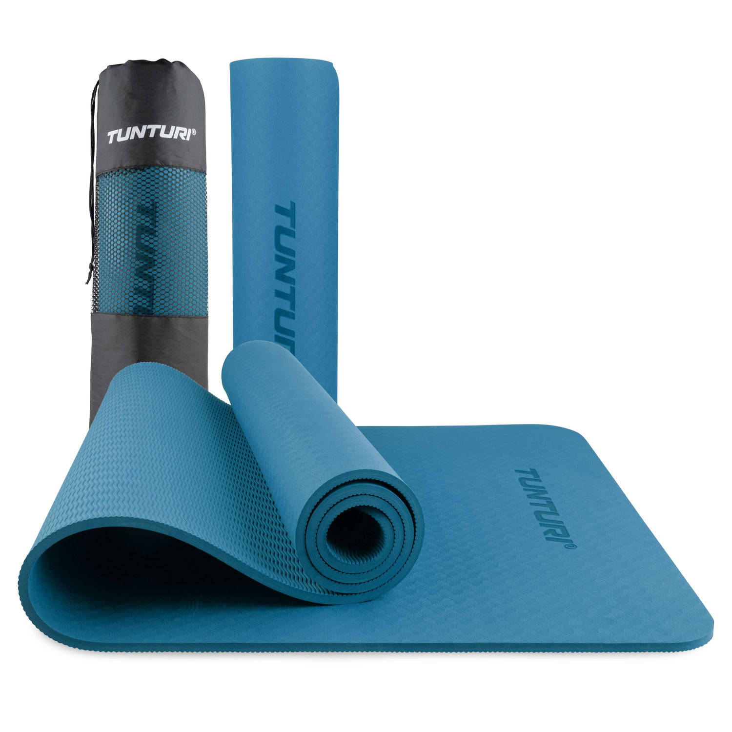 Tunturi Yogamat 8mm Yogamat Extra dikke sportmat 180x60x0,8 cm Incl Draagtas Anti Slip en Eco Petrol