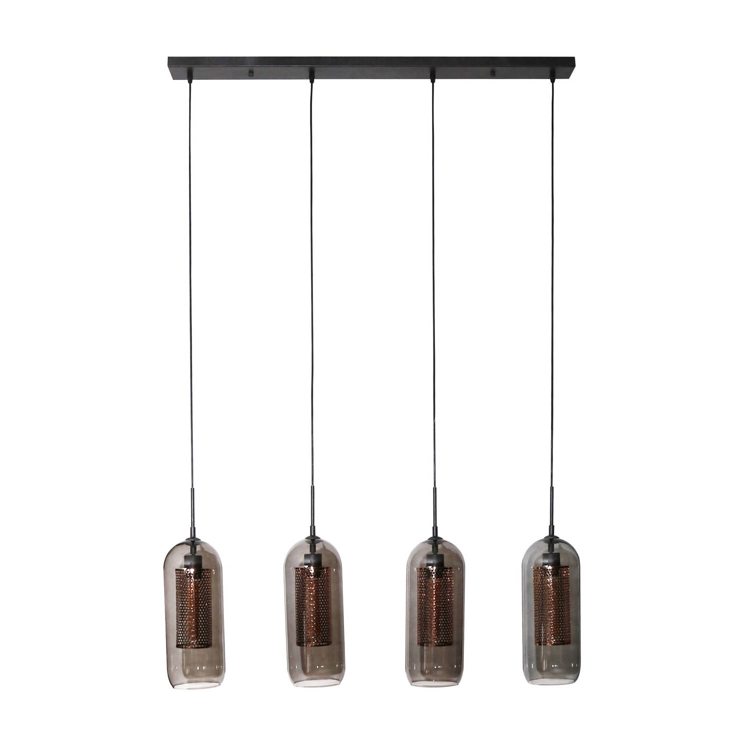 Industriële hanglamp Amy 4-lichts cilinder brons / Smoke grey