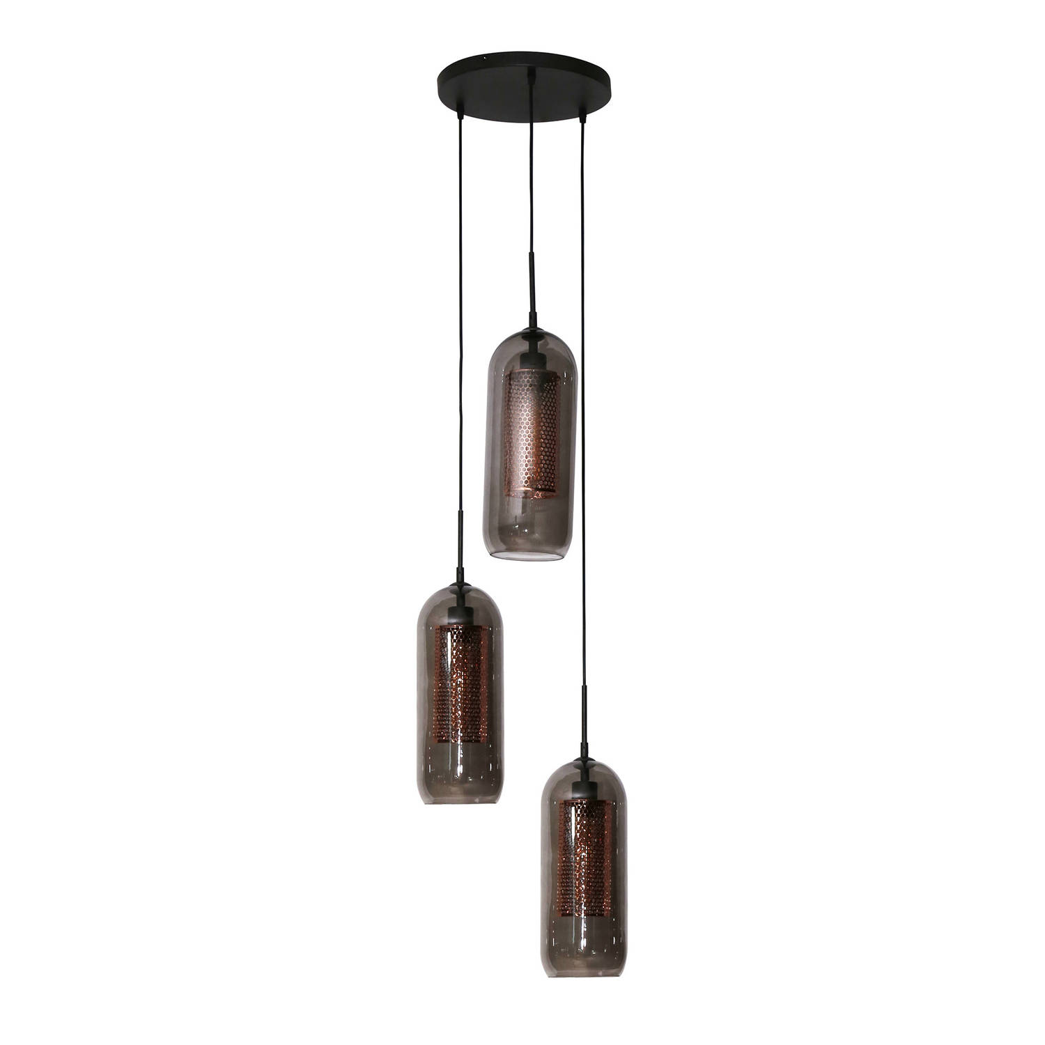 Industriële hanglamp Amy 3-lichts cilinder brons / Smoke