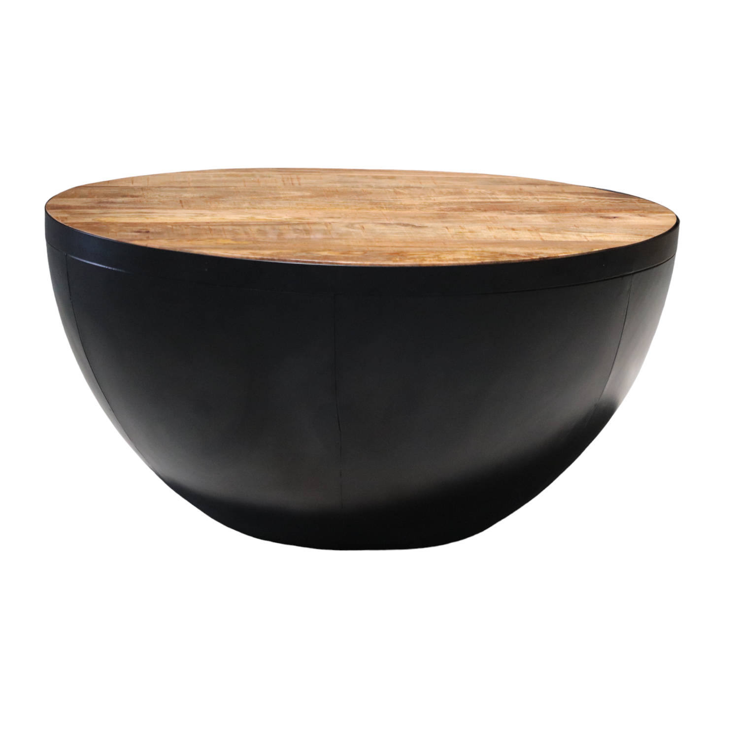 Salontafel rond mangohout Puck 90x90 bruin zwart side table industrieel duurzaam massief hout mango bijzettafel