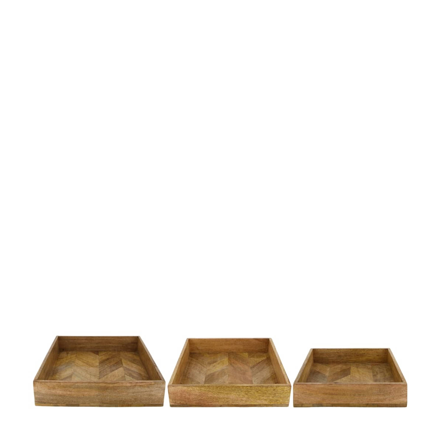 DKNC Dienblad mango hout 37x37x8 cm Set van 3 Natuurlijk