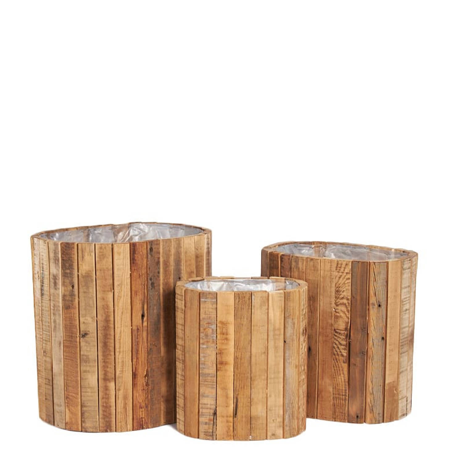 DKNC Plantenbak hout 38x28x38 cm Set van 3 Natuurlijk