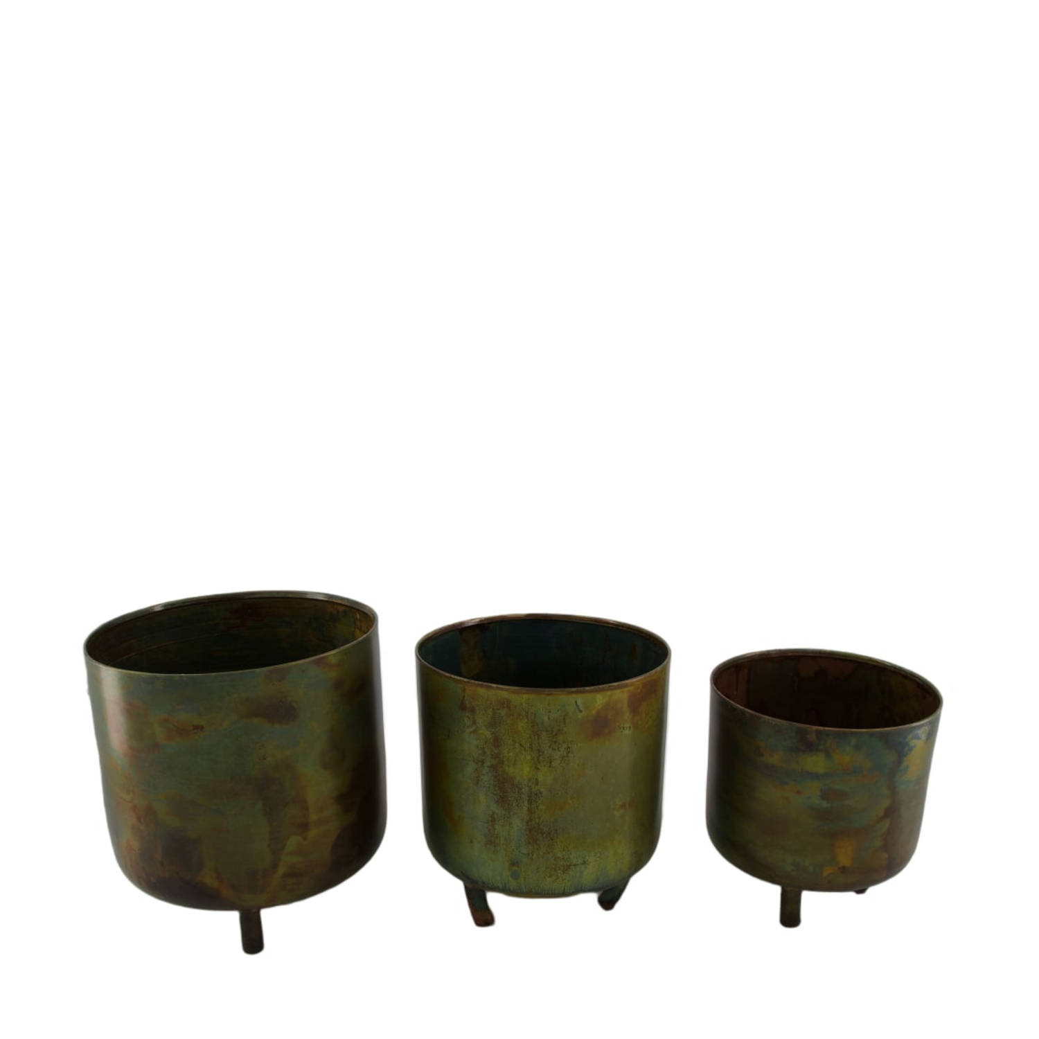 DKNC Plantenbakken metaal op standaard 17x17x20 cm Set van 3 Groen