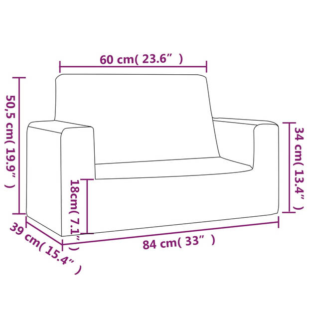 The Living Store kinderbank Pluche - 84x39x50.5 cm - afneembare hoes - schuimvulling - crème