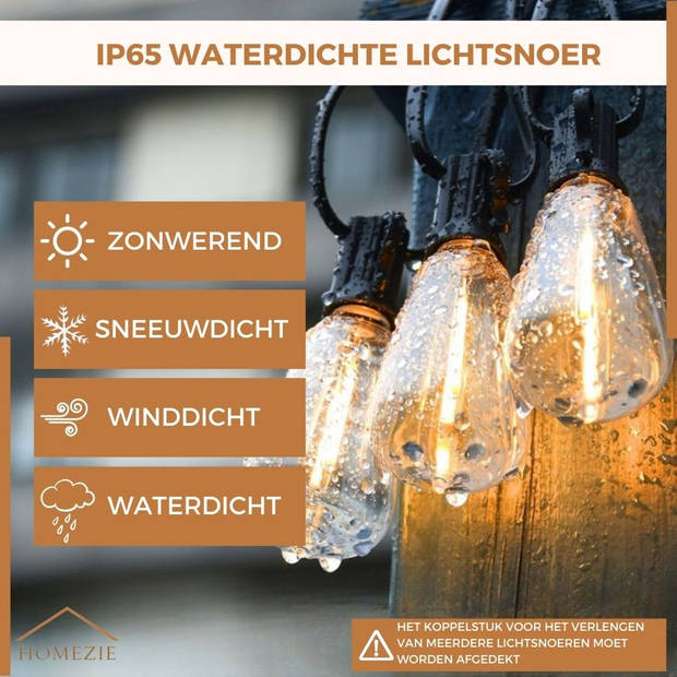 Homezie Lichtsnoer 15 meter met 25 grote LED bulbs Waterdicht Warm wit Koppelbaar & Dimbaar Lampjes slinger