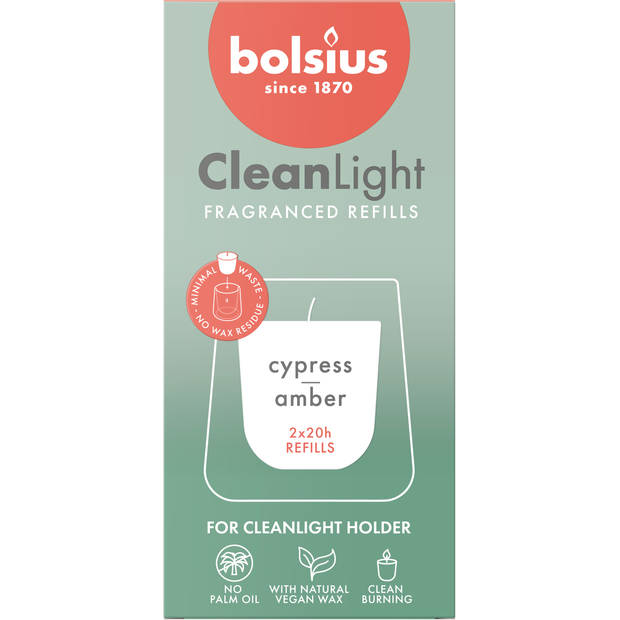 Bolsius geurkaars Clean Light navulling s/2 - Cypress Amber